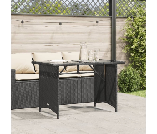 Mesa de jardín superficie de vidrio ratán PE negro 110x68x70 cm