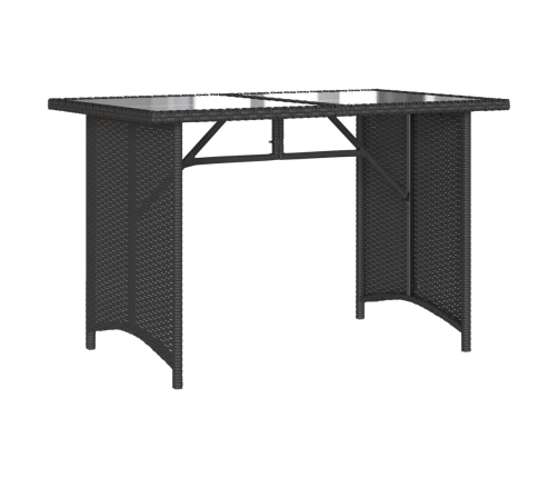 Mesa de jardín superficie de vidrio ratán PE negro 110x68x70 cm