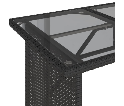 Mesa de jardín superficie de vidrio ratán PE negro 110x68x70 cm