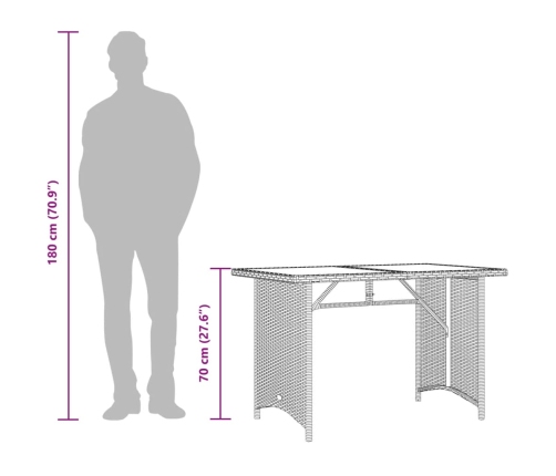 Mesa de jardín superficie de vidrio ratán PE negro 110x68x70 cm