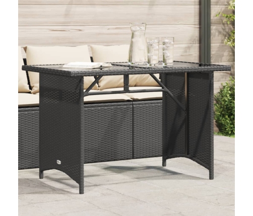 Mesa de jardín superficie de vidrio ratán PE negro 110x68x70 cm