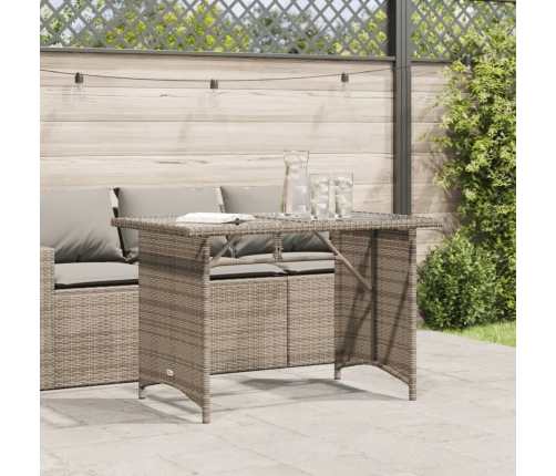 Mesa de jardín superficie de vidrio ratán PE gris 110x68x70 cm