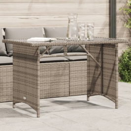 Mesa de jardín superficie de vidrio ratán PE gris 110x68x70 cm