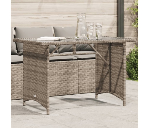 Mesa de jardín superficie de vidrio ratán PE gris 110x68x70 cm