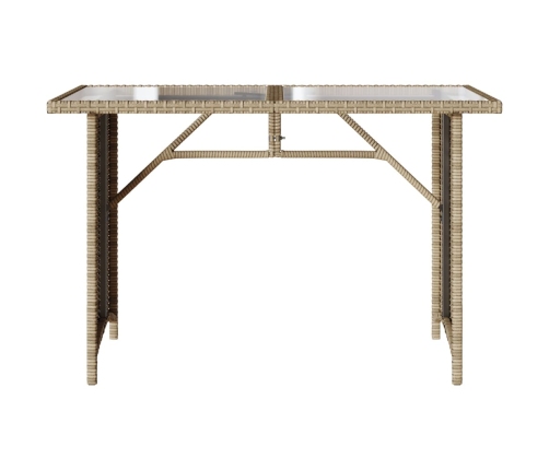 vidaXL Mesa de jardín superficie de vidrio ratán PE beige 110x68x70 cm