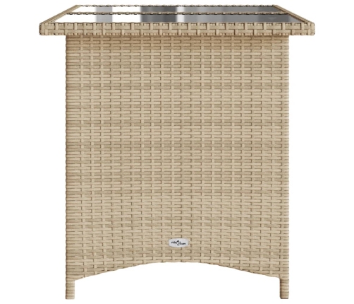 vidaXL Mesa de jardín superficie de vidrio ratán PE beige 110x68x70 cm