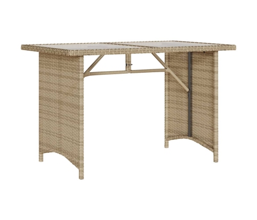 vidaXL Mesa de jardín superficie de vidrio ratán PE beige 110x68x70 cm