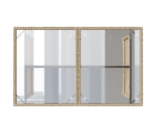 vidaXL Mesa de jardín superficie de vidrio ratán PE beige 110x68x70 cm