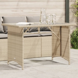 Mesa de jardín superficie de vidrio ratán PE beige 110x68x70 cm