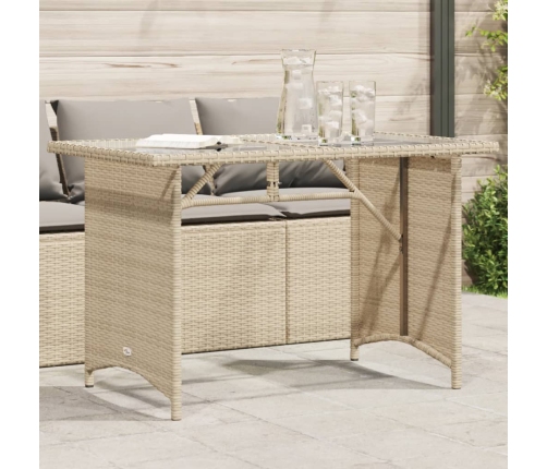 vidaXL Mesa de jardín superficie de vidrio ratán PE beige 110x68x70 cm