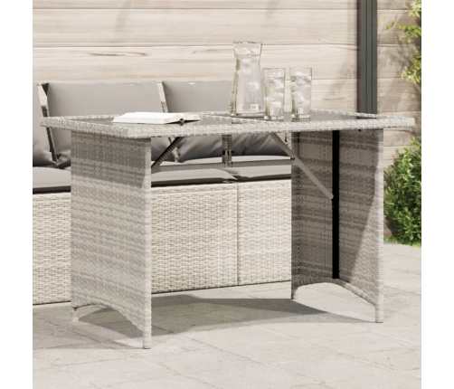 Mesa jardín superficie vidrio ratán PE gris claro 110x68x70 cm