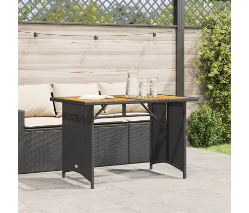 Mesa de jardín superficie de madera ratán PE negro 110x68x70 cm