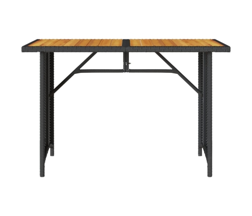 Mesa de jardín superficie de madera ratán PE negro 110x68x70 cm