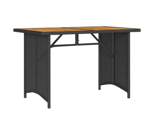 Mesa de jardín superficie de madera ratán PE negro 110x68x70 cm