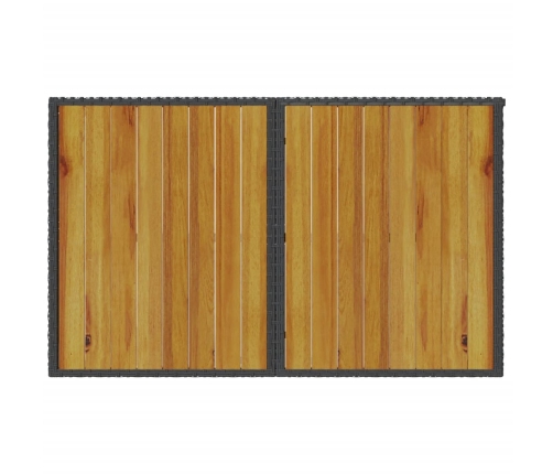 Mesa de jardín superficie de madera ratán PE negro 110x68x70 cm