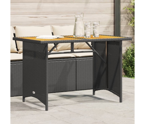 Mesa de jardín superficie de madera ratán PE negro 110x68x70 cm