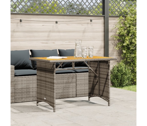 Mesa de jardín superficie de madera ratán PE gris 110x68x70 cm