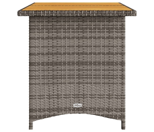 Mesa de jardín superficie de madera ratán PE gris 110x68x70 cm