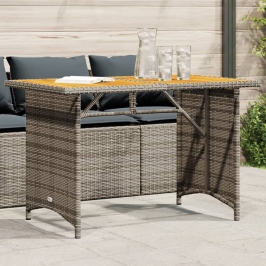 Mesa de jardín superficie de madera ratán PE gris 110x68x70 cm