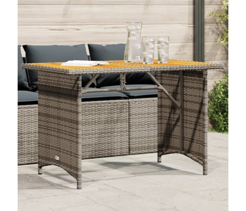 Mesa de jardín superficie de madera ratán PE gris 110x68x70 cm