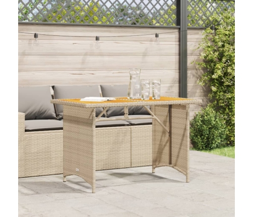 Mesa de jardín superficie de madera ratán PE beige 110x68x70 cm