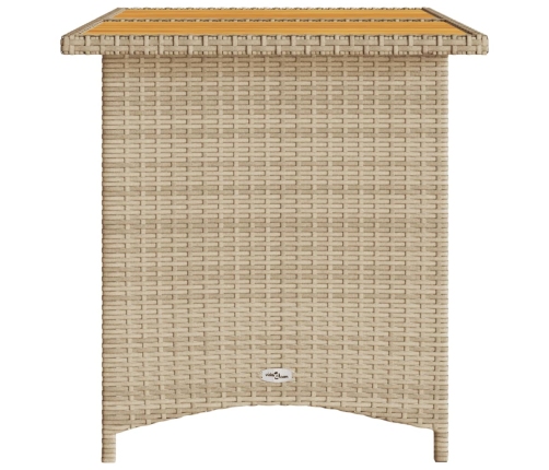 Mesa de jardín superficie de madera ratán PE beige 110x68x70 cm