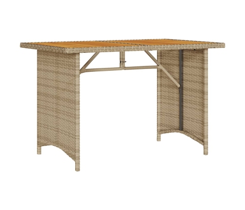 Mesa de jardín superficie de madera ratán PE beige 110x68x70 cm