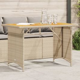 Mesa de jardín superficie de madera ratán PE beige 110x68x70 cm