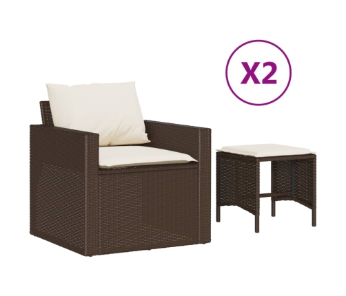 Set de sofás de jardín 4 pzas y cojines ratán sintético marrón