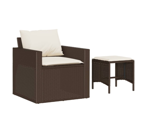 Set de sofás de jardín 4 pzas y cojines ratán sintético marrón