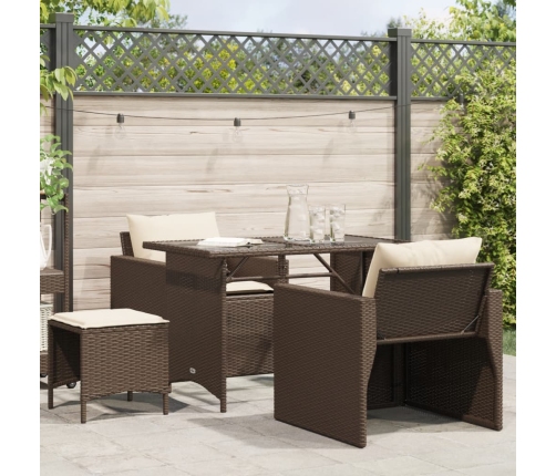 Set de sofás de jardín 4 pzas y cojines ratán sintético marrón