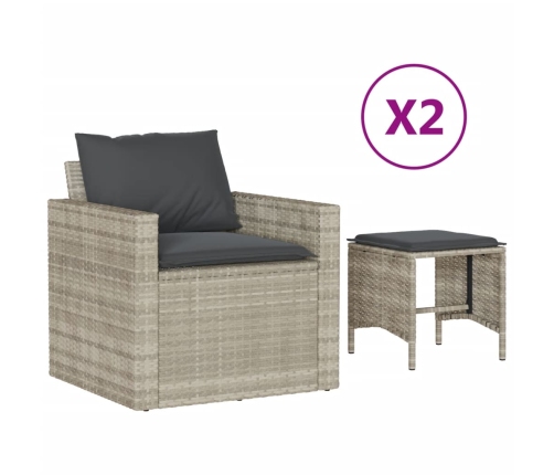 Set de sofás de jardín 4 pzas y cojines ratán sintético gris