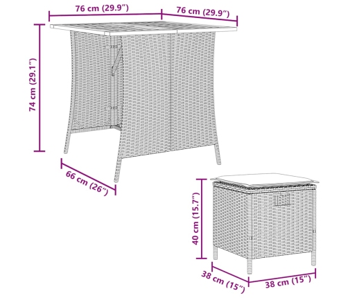 Set de muebles jardín 5 pzas con cojines ratán sintético negro