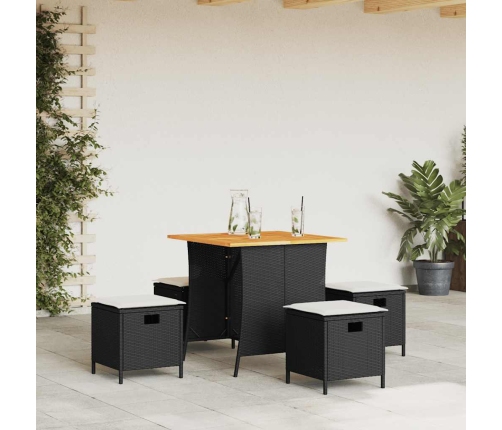 Set de muebles jardín 5 pzas con cojines ratán sintético negro