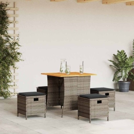 Set comedor de jardín 5 piezas con cojines ratán sintético gris