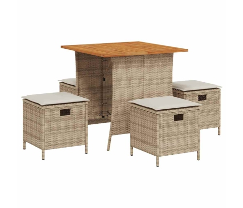 Set comedor de jardín 5 pzas con cojines ratán sintético beige