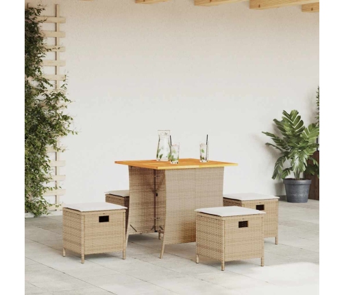 Set comedor de jardín 5 pzas con cojines ratán sintético beige