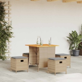 Set comedor de jardín 5 pzas con cojines ratán sintético beige