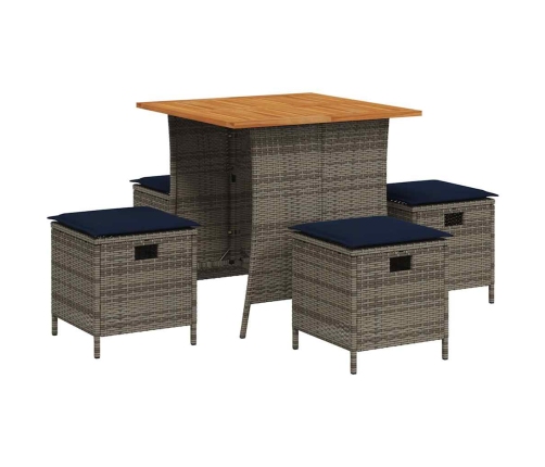Set comedor de jardín 5 piezas con cojines ratán sintético gris