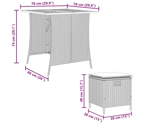 Set comedor de jardín 5 piezas con cojines ratán sintético gris