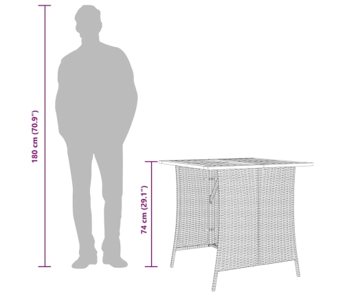 Set comedor de jardín 5 piezas con cojines ratán sintético gris