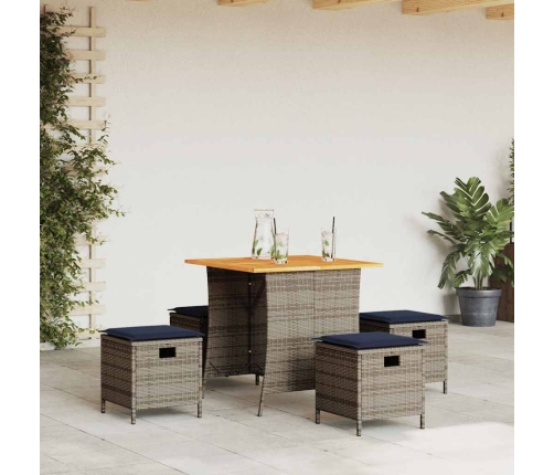 Set comedor de jardín 5 piezas con cojines ratán sintético gris
