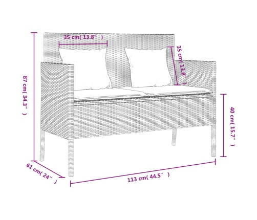 vidaXL Banco de jardín con cojines ratán sintético negro