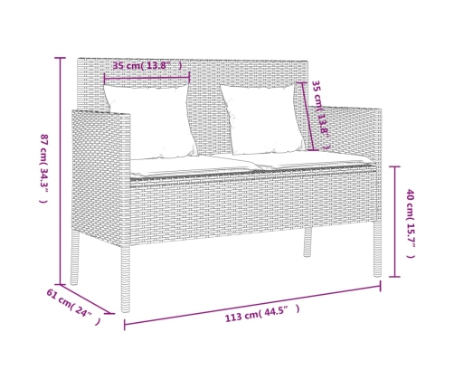 vidaXL Banco de jardín con cojines ratán sintético gris