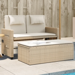 Sillón reclinable de jardín con cojines ratán sintético beige