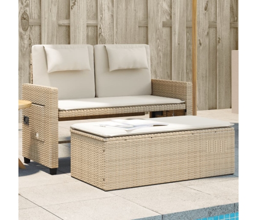 Sillón reclinable de jardín con cojines ratán sintético beige