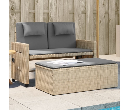 Sillón reclinable de jardín con cojines ratán sintético beige