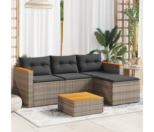 Set de sofá de jardín 3 pzas y cojines ratán sintético gris