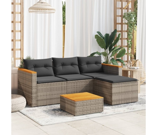 Set de sofá de jardín 3 pzas y cojines ratán sintético gris