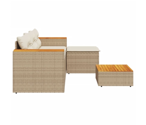 Juego de sofás de jardín con cojines beige 3 pzas ratán PE